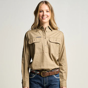 SOMERSET | Womens Half Button Long Sleeve Work Shirt - Khaki